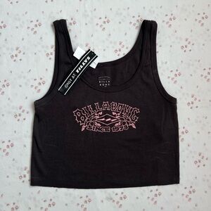 NWT Billabong Charcoal Cropped Tank with Pink Logo